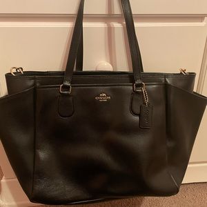 Black leather coach diaper bag